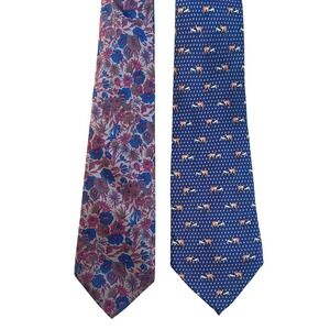 Set of 2 Vintage Italian Silk Ties | Teo Grimaldi Deer Print & Floral | EUC